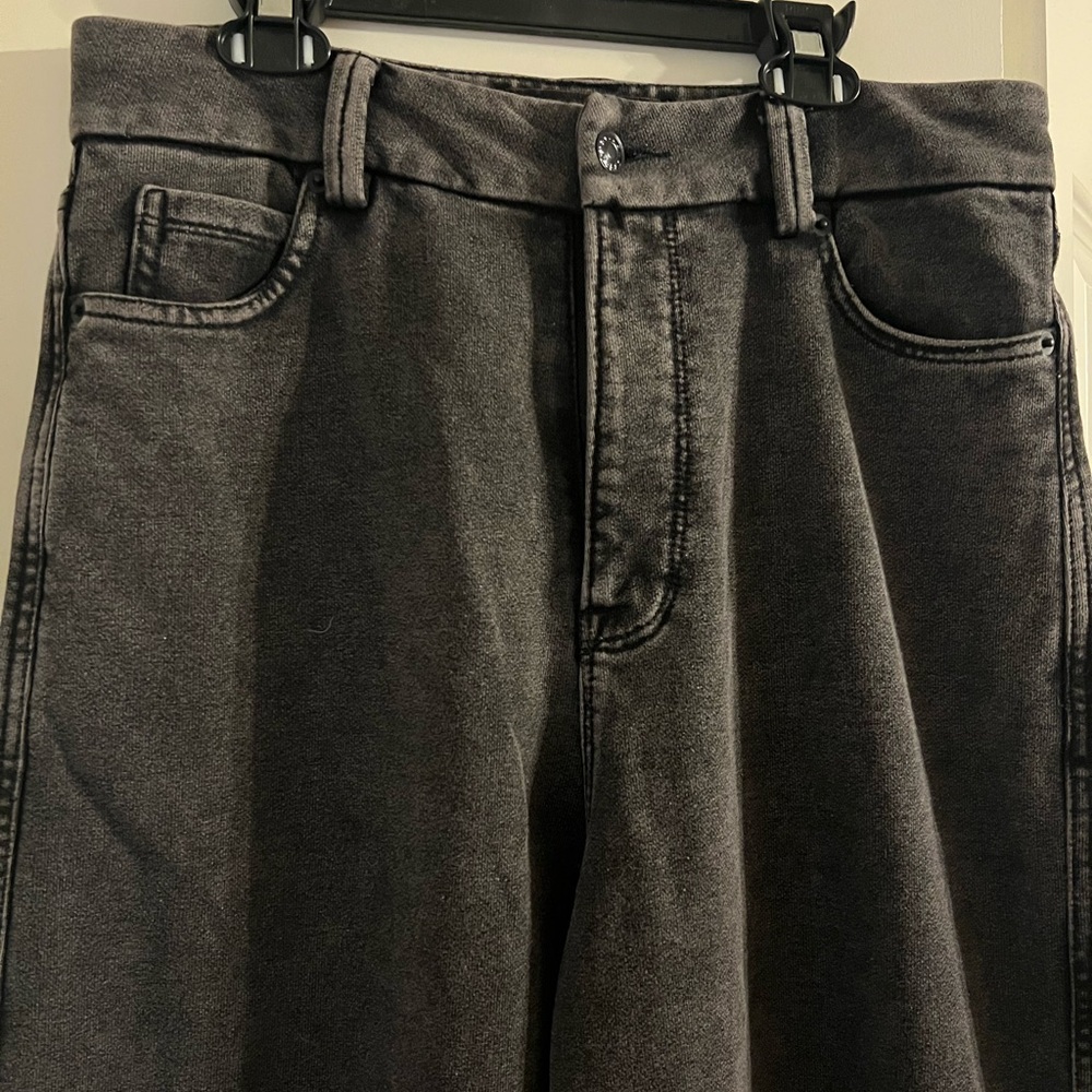 White Birch Black label, mineral washed black cotton wide leg pants, size lg